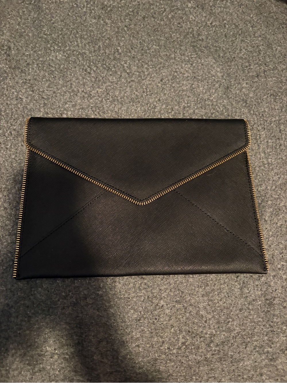 Rebecca Minkoff Black Envelope Clutch with Gold Zip Trim